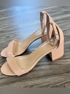 Charlotte Russe Nude Blush Block Heel Sandals with Ankle Strap